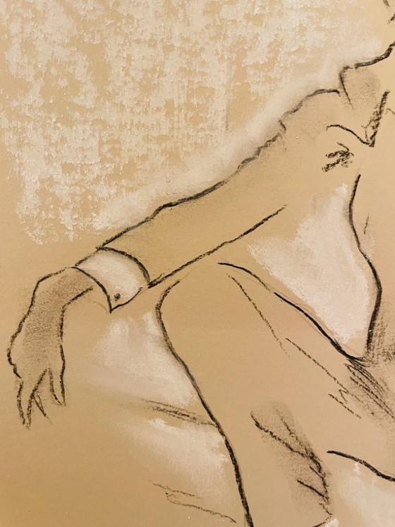 Image 1 of Signiertes Kohleporträt eines Mannes, „Nur für Herren“