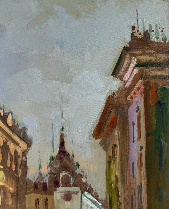 Image 1 of Original Oil Painting Gloomy City Landscape A quiet corner of the old town