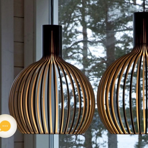 Wooden pendant lamp with slats, black and natural