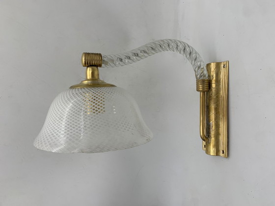 Image 1 of Paire d'appliques murales attribuées à Venini Reticello, fabriquées en Italie.