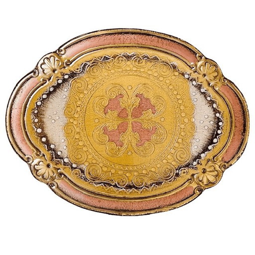 Plateau florentin vintage, or et rose, état neuf, années 1970