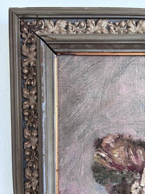 Image 1 of Vintage original flower oil painting, flower still life art