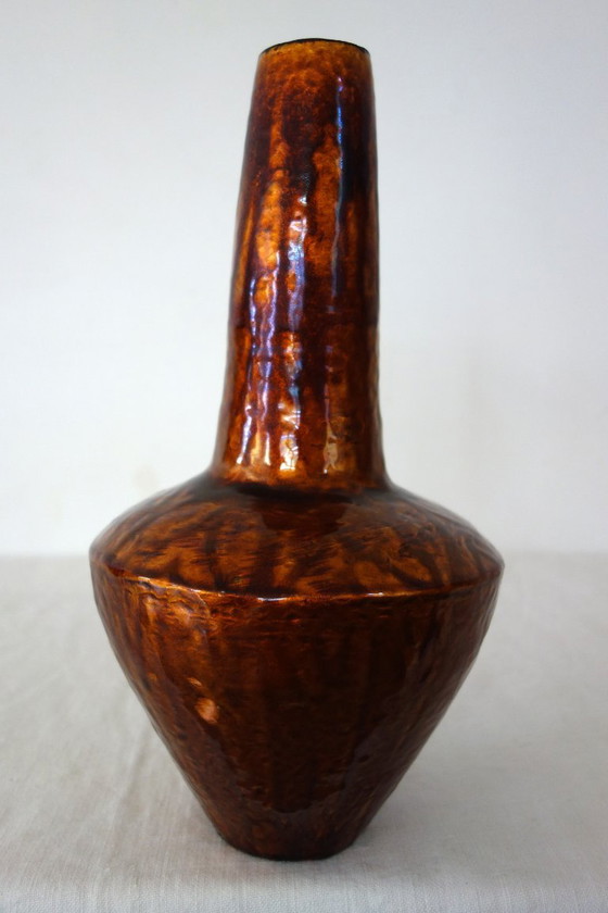 Vintage copper and cloisonné enamel Art Deco Vase, Gold (photo 3 of 13)