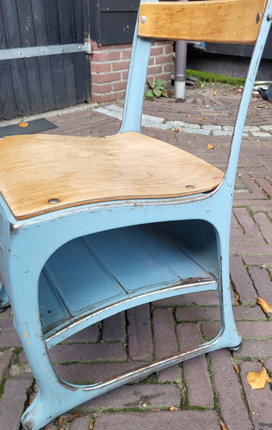 Banchetto scolastico anni '50/'60 modello "Envoy" American Seating Company, Scrivanie, Metallo, Legno, Blu (foto 6 di 14)