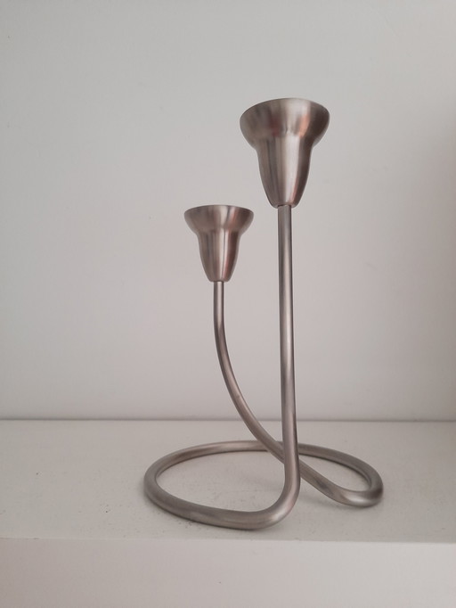 Bougeoir Georges Jensen en inox brossé 