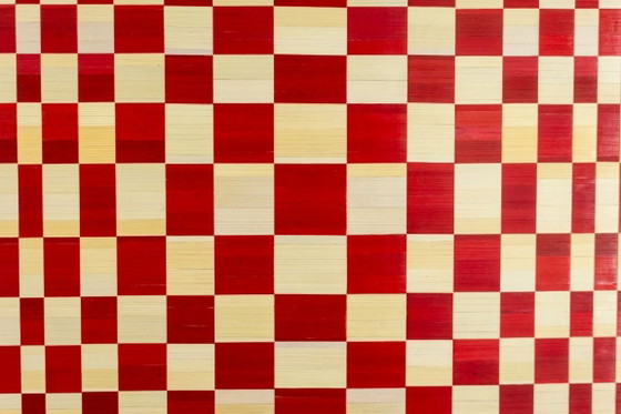 Image 1 of Pair of panels in red and gold straw marquetry. Contemporary.