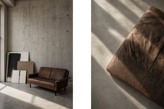 Image 1 of Canapé 2 Places Vintage Mid-Century Scandinave Moderne en Cuir Marron 3330 par Arne Vodder pour Fritz Hansen, 1960s