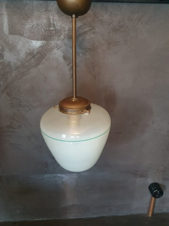 Image 1 of Lampe suspendue conique en verre Vintage Art Deco avec fixation
