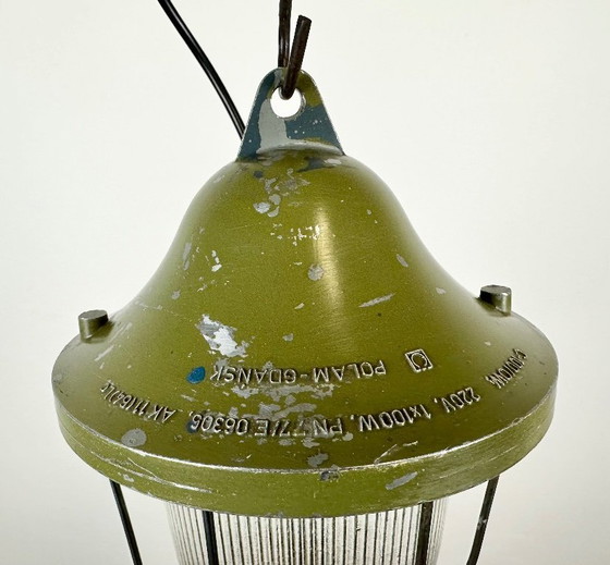 Image 1 of Groene industriële bunkerlamp van Polam Gdansk, jaren 70
