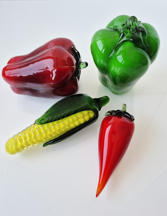 Image 1 of 4 glass sculptures "Vegetables" in Murano style