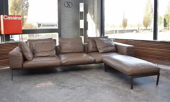 Image 1 of Ensemble canapé et repose-pieds Unique Flexform Lifesteel Pelle en cuir taupe marron