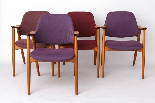 Vintage Lounge-Sessel, 4er-Set, Deutschland, 1960er Jahre, Buchenholz, neu bezogen, Wohnzimmersessel im Mid-Century-Stil