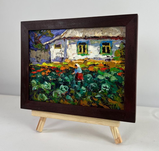 Original Oil Painting Summer Village Landscape The beds smell like home