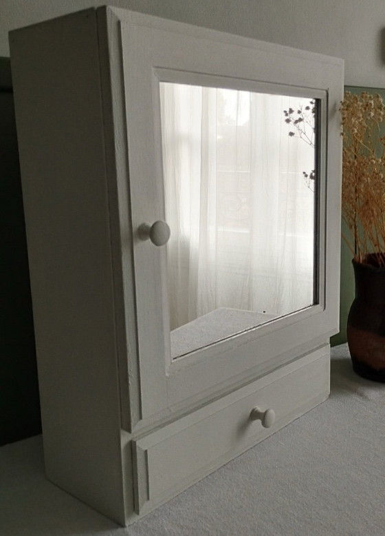 Image 1 of White Painted Wooden Medicine Cabinet - William Morris Interior Wallpaper