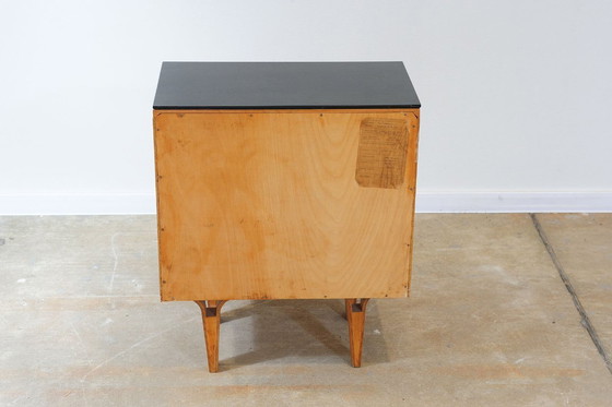 Image 1 of Mid Century Nightstands Ash Veneer & Black Glass František Mezulánik Nový Domov 1970s Czechoslovakia