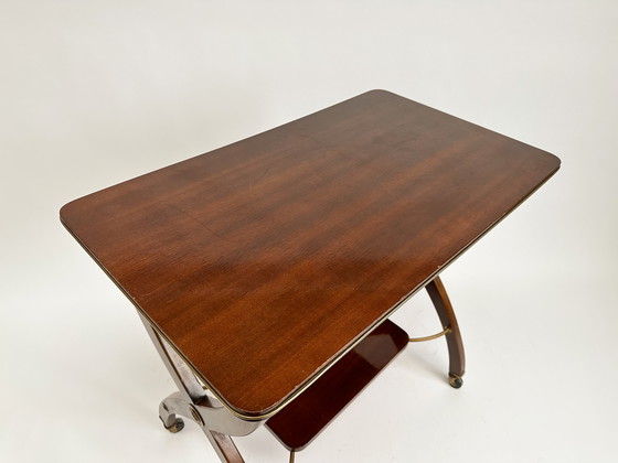 Image 1 of Vintage Mid-Century Side Table On Wheels