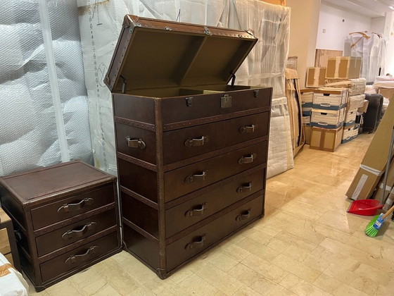 RH Mayfair Steamer Trunk Cuir Vintage Coffre à Cigares, Restoration Hardware, Commodes, Métal, Marron (photo 4 sur 6)