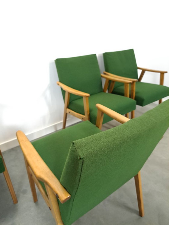 Image 1 of Set of 6 groene eetkamerstoelen met beukenhout