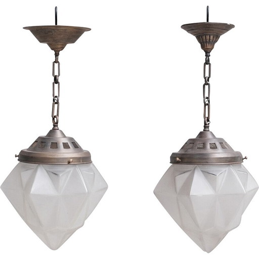 Coppia di lampade a sospensione vintage, Belgio 1950
