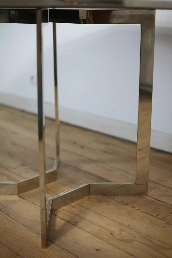 Image 1 of Tavolo in acciaio cromato e piano in vetro