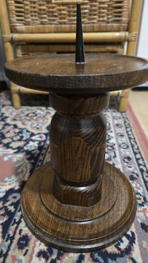 Vintage Brutalistische Houten Kerk Kandelaar - Massief Eiken (28cm) – Kandelaars en kaarsen (photo 4 of 13)