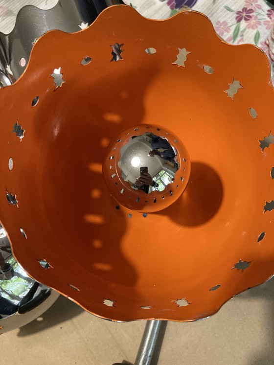 Image 1 of Chrome-plated Metal Hanging Lamp, Italian Work, 70s, Flower Shape, Interior, Orange, Attributed to Goffredo Reggiani