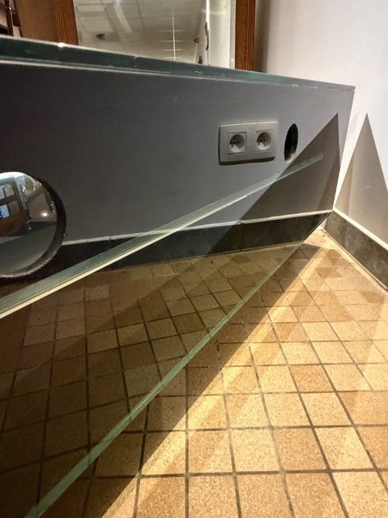 Modern Zwart Glazen TV-Meubel / Audiomeubel Op Wielen Met Frosted Glas Lade – tv-meubelen, Metal (photo 12 of 14)