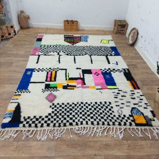 Image 1 of Veelkleurig Azilal-tapijt – geometrische kunststijl / Veelkleurig Azilal-tapijt – kunststijl (300×195 cm)