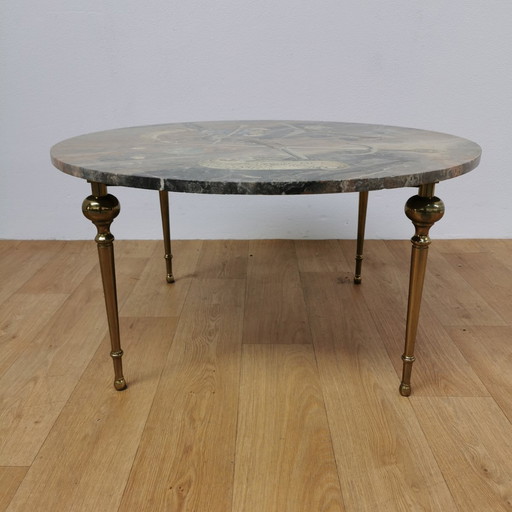 Vintage Hollywood Regency Salontafel, Koffietafel met Marmer Onyx Blad