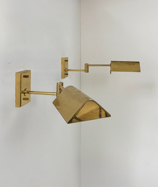 Een paar verstelbare messing wandlampen, Frankrijk 1970