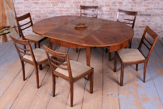 Set of Six Original Art Deco Chairs, Walnut, Revived Polish, Czech, 1920s, Dining chairs, Textile, Wood (photo 14 of 14)