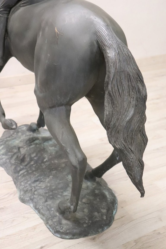 Image 1 of Bronzeskulptur, signiert, Pferd mit Jockey, Höhe 103 cm