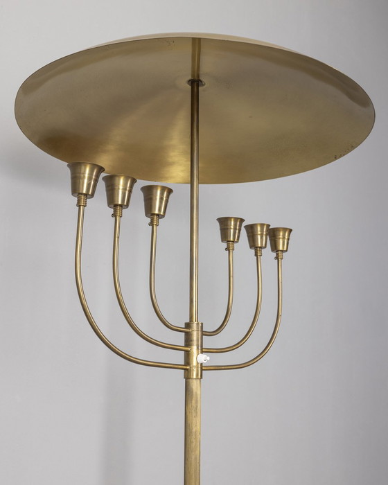 Image 1 of Lampadaire vintage des années 1950 en onyx et laiton doré design italien