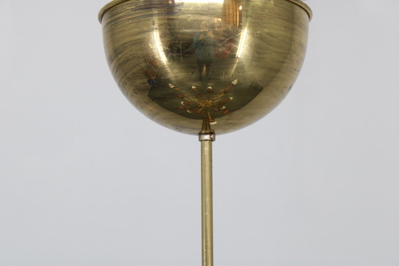 Image 1 of Lustre en laiton et teck en verre opalin Rupert Nikoll, Autriche, années 1960