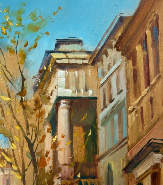 Image 1 of Original Oil Painting Autumn City Autumn in the Old Quarter