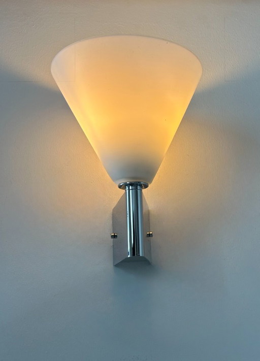 Applique vintage chrome et verre sablé, Italie, 1990