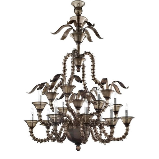 Stunning Modern Smoked-Fumè “Ca’ Rezzonico” Murano Glass Chandelier