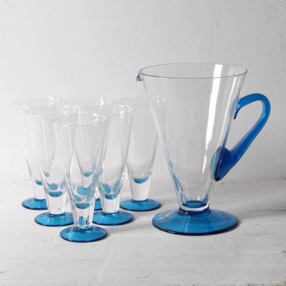 Image 1 of Italienisches Kristallkrug- und Stielgläser-Set aus der Mitte des 20. Jahrhunderts / Barzubehör aus der Toskana der 1970er Jahre
