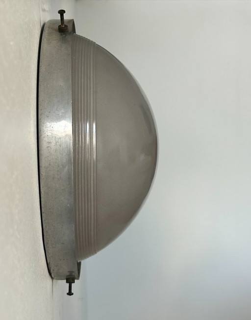 Pair of modernist sconces in chrome and sandblasted glass, France, 1930