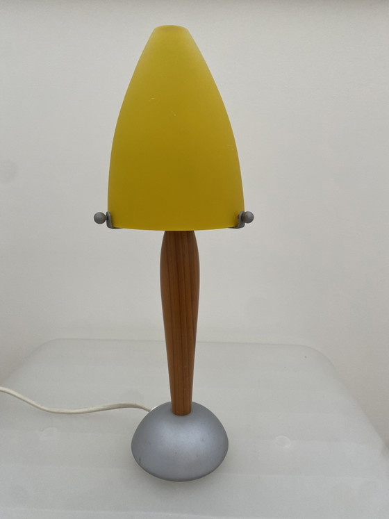 Vintage Hema Holland Table Lamp - Glass and Wood Mushroom Lamp from the 90s – Metal (photo 7 of 10)