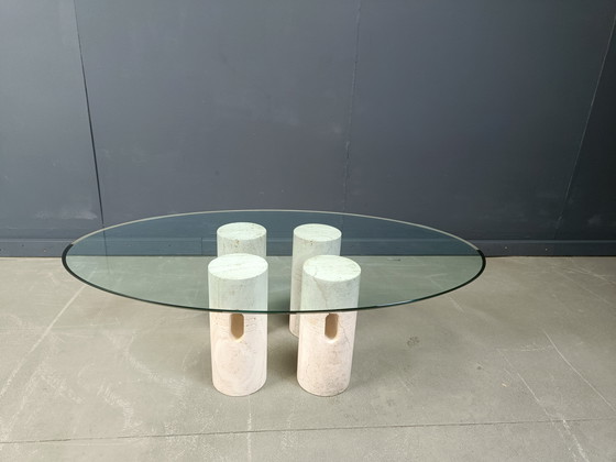 Image 1 of Table basse vintage en travertin et verre, 1970