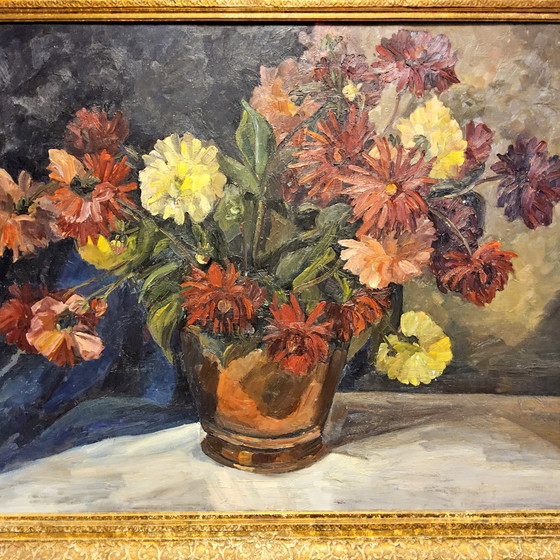 Image 1 of Grande Nature Morte Vintage à l'huile (162x120cm) Grande Nature Morte à l'huile (cadre baroque doré)