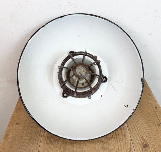 Image 1 of Black Enamel and Cast Iron Industrial Cage Pendant Light, 1960s