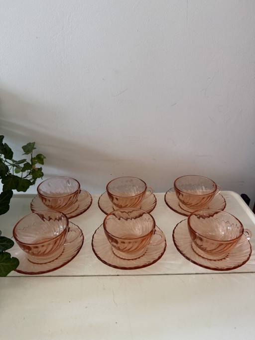 Set van 6 Arcoroc Rosaline espresso kopjes en schotel