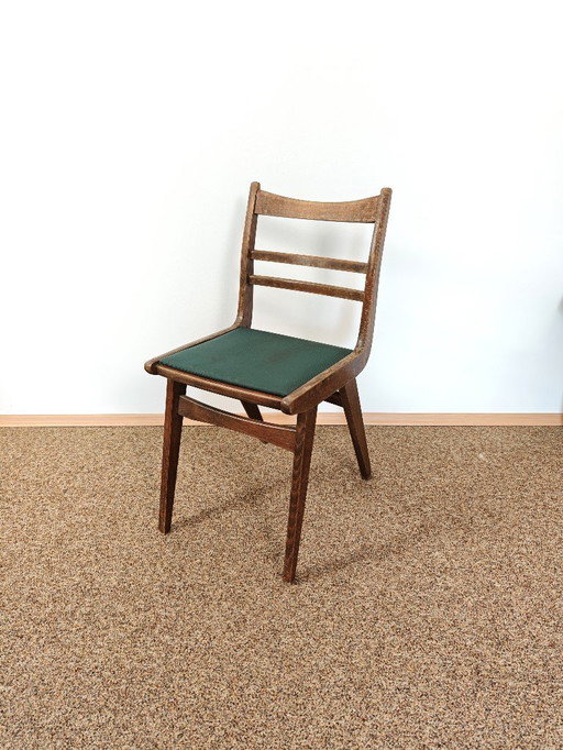Vintage Wooden Dining Chair / Mid Century Modern / Ladder Back Chair / Accent Chair with Green Vinyl Seat / MCM Furniture 1960s