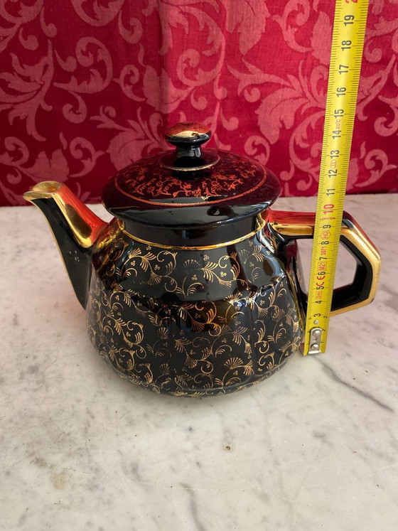 Black Lacquered Porcelain Coffee Pot with Gold Scrollwork Decoration – Decorative Objects (photo 6 of 6)