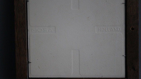 Image 1 of Piastrella in ceramica Mosa, ceramica in cornice di legno, decorazione murale, motivo: Olanda, pescatore, firmata