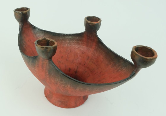 Image 1 of outstanding danish modern ceramic bowl with candle holders conny walther denmark 1960s 70s danish studio pottery