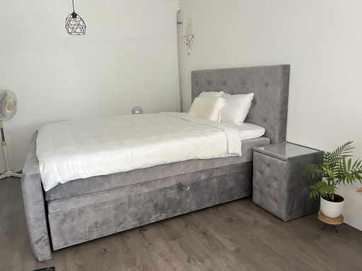 Custom Swiss Sense box spring with storage space + matching bedside tables
