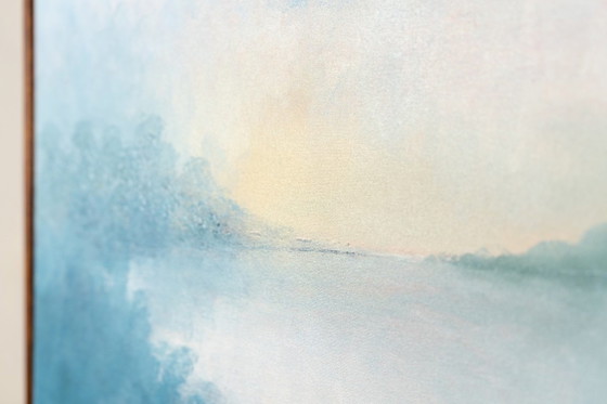 Large Original Framed Blue Abstract Landscape Painting, Textured Acrylic Canvas - The Crossing (photo 13 of 25)